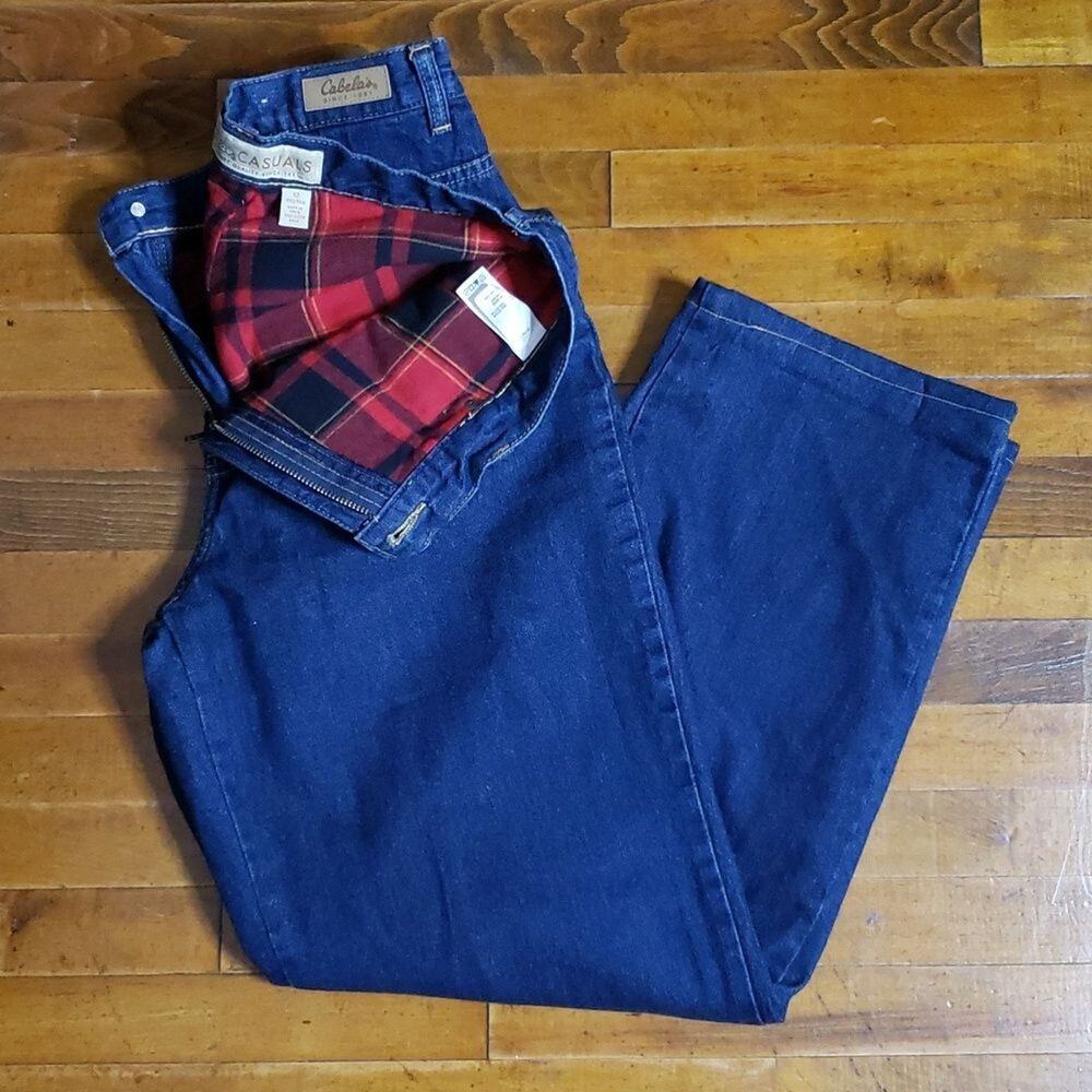Cabela's VINTAGE Women's Outdoor Plaid Flannel Lined High Rise Jeans Farmcore 8